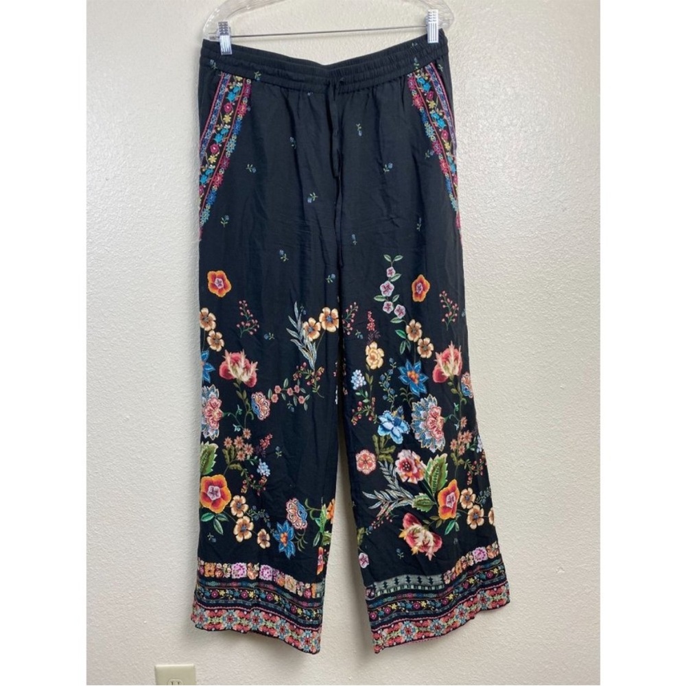 Johnny Was Ardell Split Pants Floral Embroidered Wide leg Womens size XL Black